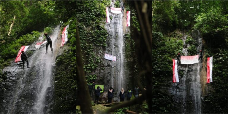 Semarakkan HUT ke-79 RI UKM Gainpala UIN Ar-Raniry Kibarkan Sang Merah Putih di Air Terjun Seulawah Agam